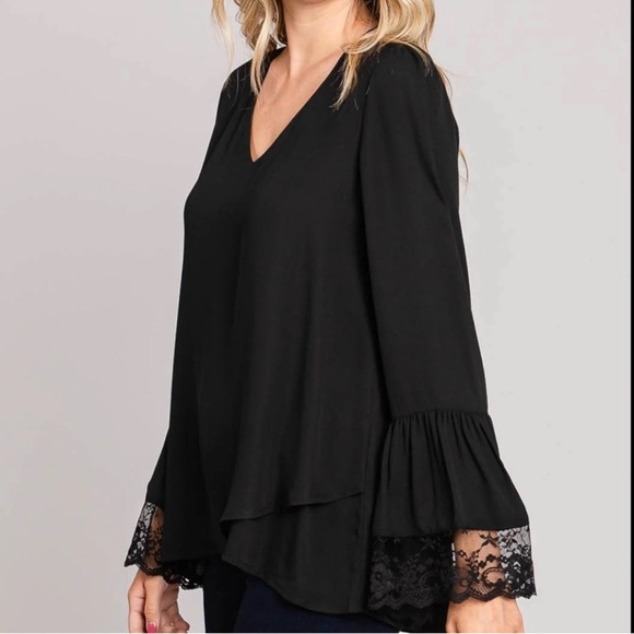 ShopEvelynne Tops - ShopEvelynne Black Lace Cuff Blouse